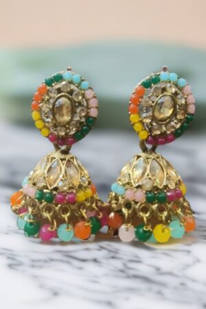 Multicolor Stone Studded & Beaded Jhumka